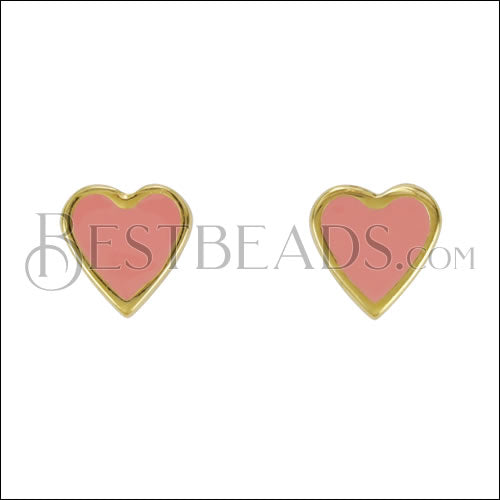 Heart Earring Post GOLD EPOXY - Coral - 10 pcs