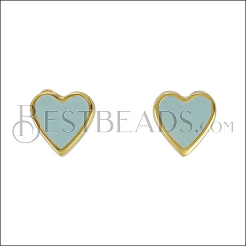Heart Earring Post GOLD EPOXY - Pale Jade - 10 pcs