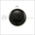 19mm Round Charm SILVER EPOXY - Black - 10 pcs