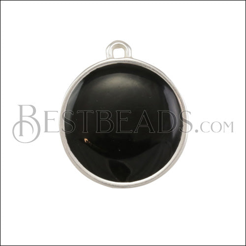 19mm Round Charm SILVER EPOXY - Black - 10 pcs