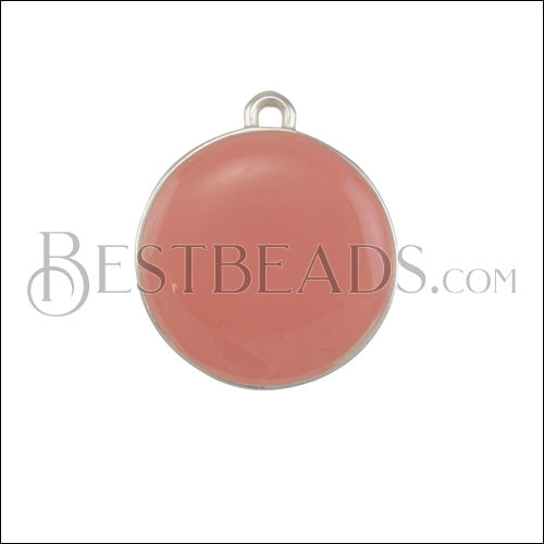 19mm Round Charm SILVER EPOXY - Coral - 10 pcs