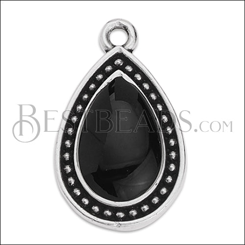 20mm Dotted Drop charm SILVER EPOXY - Black - 10 pcs