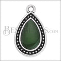 20mm Dotted Drop charm SILVER EPOXY - Emerald - 10 pcs
