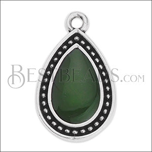 20mm Dotted Drop charm SILVER EPOXY - Emerald - 10 pcs
