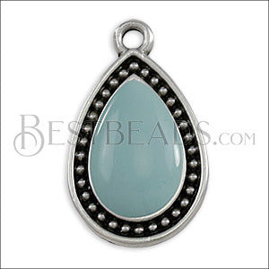20mm Dotted Drop charm SILVER EPOXY - Pale Jade - 10 pcs