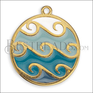 Waves Disc charm GOLD EPOXY - Blue Wave - 10 pcs