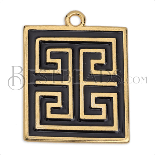 Ancient Greek Square Charm GOLD EPOXY - Black - 10 pcs