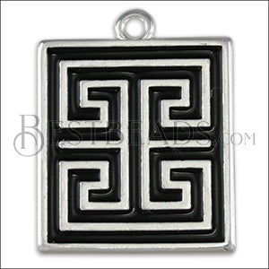 Ancient Greek Square Charm SILVER EPOXY - Black - 10 pcs