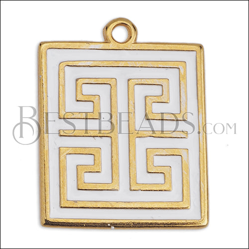 Ancient Greek Square Charm GOLD EPOXY - White - 10 pcs
