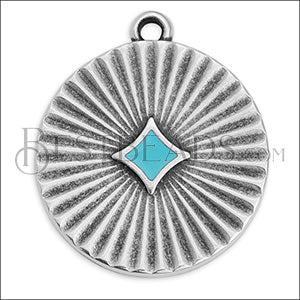 Star Burst Disc charm SILVER EPOXY - Aqua - 10 pcs