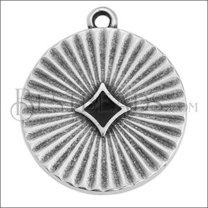 Star Burst Disc charm SILVER EPOXY - Black - 10 pcs