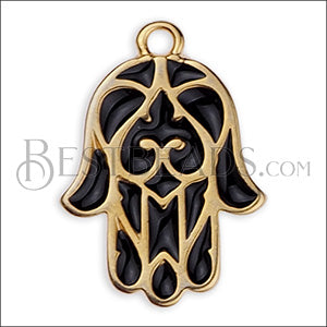 Hamsa Hand charm GOLD EPOXY - Black - 10 pcs
