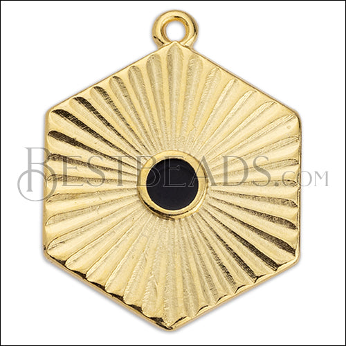 Hexagon Rays charm GOLD EPOXY - Black - 10 pcs
