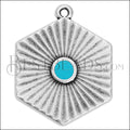 Hexagon Rays charm SILVER EPOXY - Aqua - 10 pcs