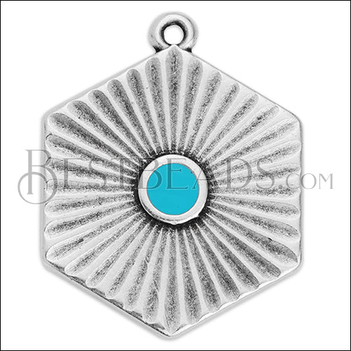 Hexagon Rays charm SILVER EPOXY - Aqua - 10 pcs