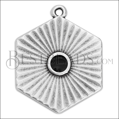 Hexagon Rays charm SILVER EPOXY - Black - 10 pcs