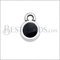 Tiny Round Charm SILVER EPOXY - Black - 10 pcs