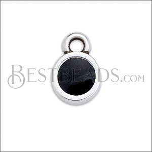 Tiny Round Charm SILVER EPOXY - Black - 10 pcs