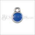 Tiny Round Charm SILVER EPOXY - Blue - 10 pcs