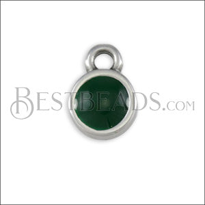 Tiny Round Charm SILVER EPOXY - Emerald - 10 pcs