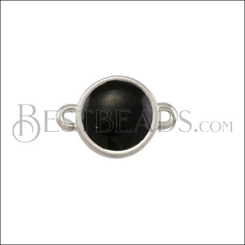 12mm Round Connector Charm SILVER EPOXY - Black - 10 pcs