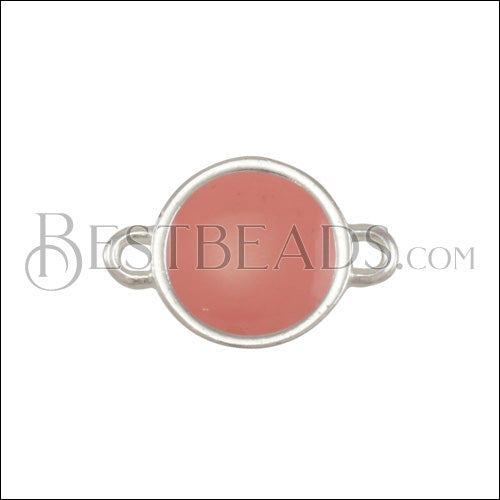 12mm Round Connector Charm SILVER EPOXY - Coral - 10 pcs