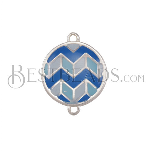 Round ZigZag Connector Charm SILVER EPOXY - Blue Mix - 10 pcs