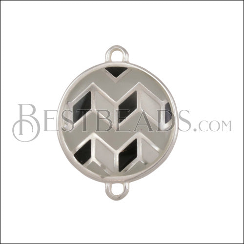 Round ZigZag Connector Charm SILVER EPOXY - Grey Mix - 10 pcs