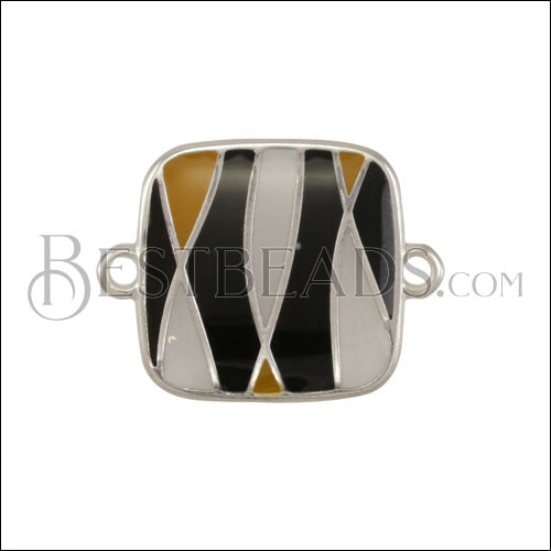 18mm Abstract Square Connector Charm SILVER EPOXY - Black Mix - 10 pcs