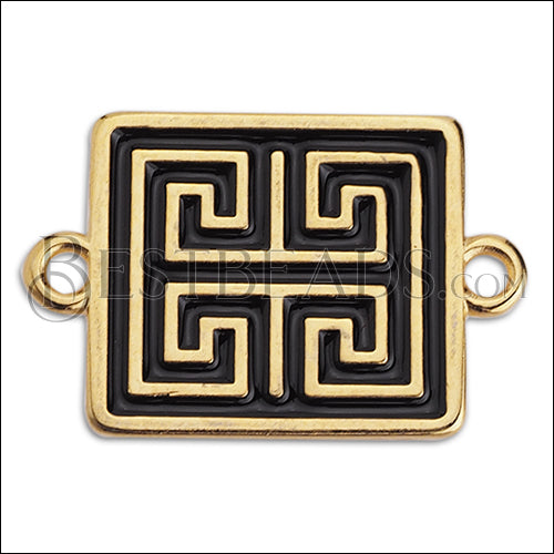 Ancient Greek Square Connector Charm GOLD EPOXY - Black - 10 pcs