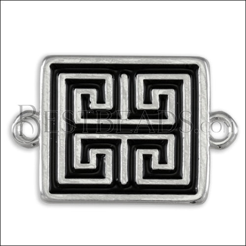 Ancient Greek Square Connector Charm SILVER EPOXY - Black - 10 pcs