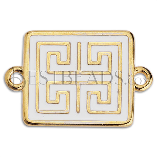 Ancient Greek Square Connector Charm GOLD EPOXY - White - 10 pcs