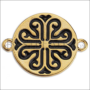 Ornamental Disc Connector Charm GOLD EPOXY - Black - 10 pcs
