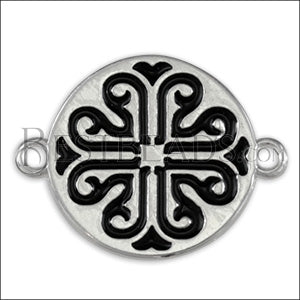 Ornamental Disc Connector Charm SILVER EPOXY - Black - 10 pcs