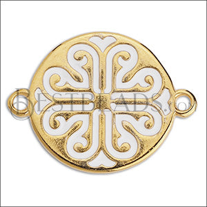 Ornamental Disc Connector Charm GOLD EPOXY - White - 10 pcs