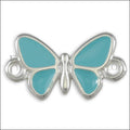 Butterfly Connector Charm SILVER EPOXY - Aqua - 10 pcs
