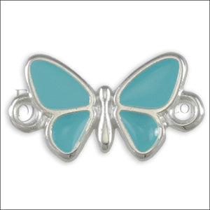 Butterfly Connector Charm SILVER EPOXY - Aqua - 10 pcs