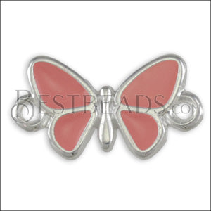 Butterfly Connector Charm SILVER EPOXY - Coral - 10 pcs