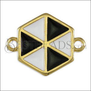 Hexagon Windmill Connector Charm GOLD EPOXY - Black and White - 10 pcs