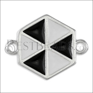 Hexagon Windmill Connector Charm SILVER EPOXY - Black and White - 10 pcs