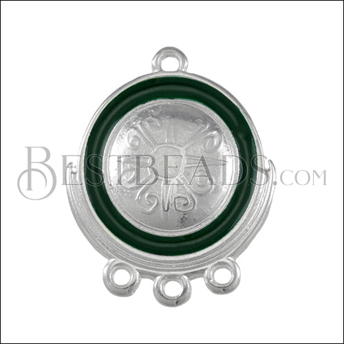 Statement 3-Loop Connector Charm SILVER EPOXY - Emerald - 10 pcs
