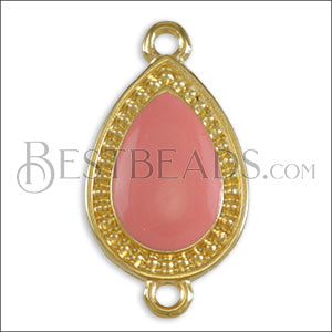 23mm Dotted Drop connector charm GOLD EPOXY - Coral - 5 pcs