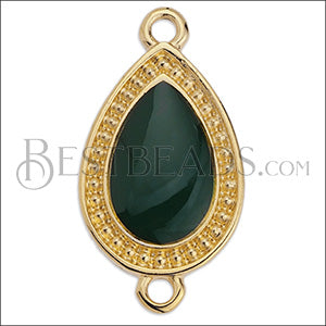 23mm Dotted Drop connector charm GOLD EPOXY - Emerald - 5 pcs