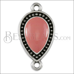 23mm Dotted Drop connector charm SILVER EPOXY - Coral - 5 pcs