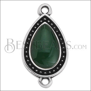 23mm Dotted Drop connector charm SILVER EPOXY - Emerald - 5 pcs