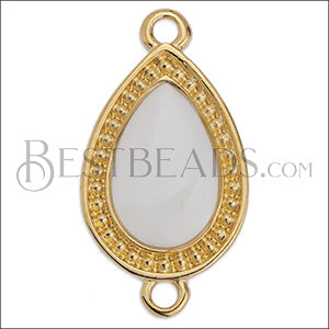 23mm Dotted Drop connector charm GOLD EPOXY - White - 5 pcs