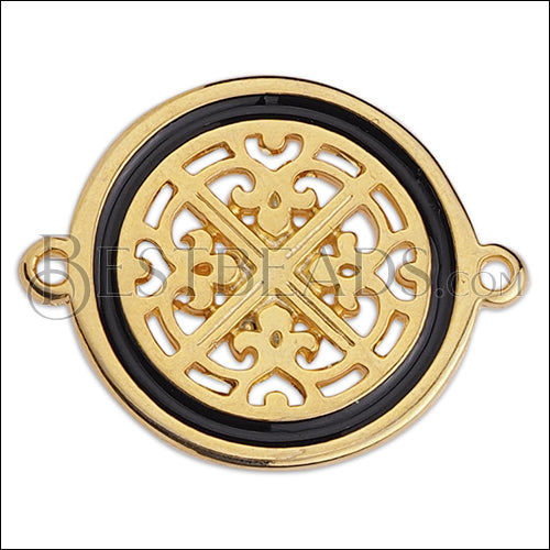 Ornate Filigree Disc connector charm GOLD EPOXY - Black - 5 pcs