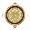 Ornate Filigree Disc connector charm GOLD EPOXY - Burgundy - 5 pcs
