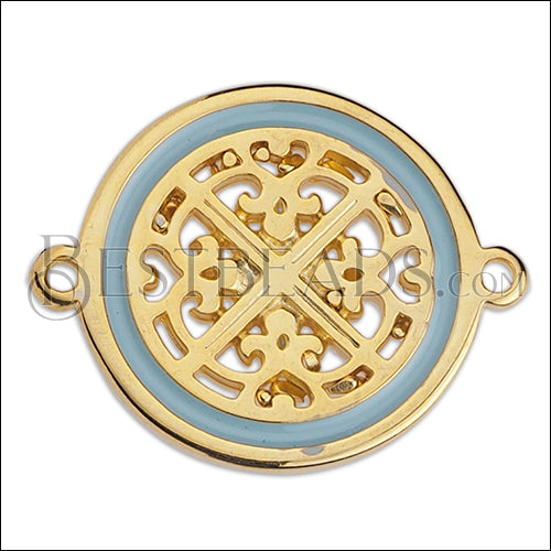 Ornate Filigree Disc connector charm GOLD EPOXY - Pale Jade - 5 pcs
