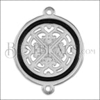 Ornate Filigree Disc connector charm SILVER EPOXY - Black - 5 pcs